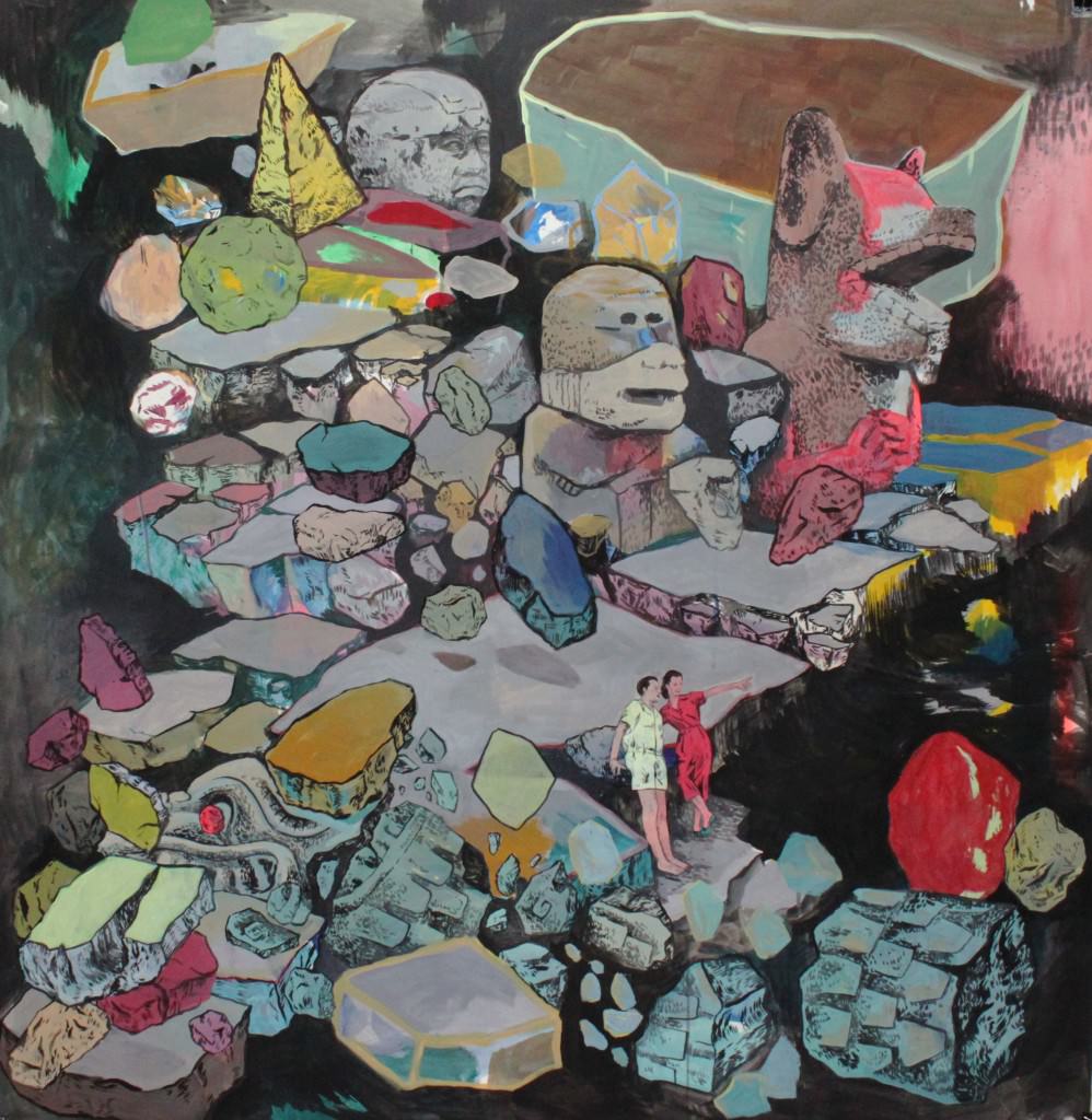 Meteoritos. 2013 Acrílico y tempera sobre papel 150x120 cm. Imagen por cortesía de la Galería Luis Adelantado