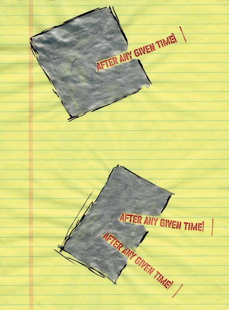 Lawrence Weiner, untitled (AFTER ANY GIVEN TIME) n.d.. Ink, paint pen on lined paper, 28.5 x 21.5 cm , 2013. Imagen cedida por MACBA.