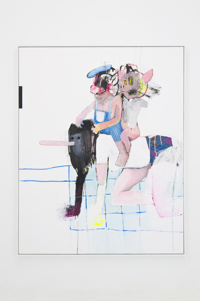 "Putos cerdos", Bel Fullana, 2013. Acrílico, rotulador, lápiz y bolígrafo sobre tela. 160x130 cm.