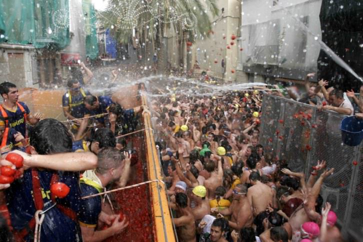 Imagen de la fiesta de la Tomatina en Buñol, Valencia. Fotografía: Pablo Argente