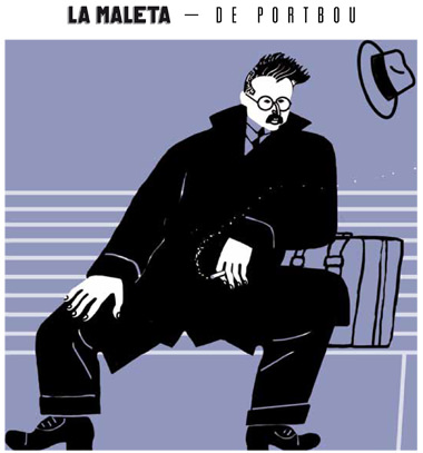 Ilustración de Walter Benjamin, por Arnal Ballester para 'La maleta de Portbou'.