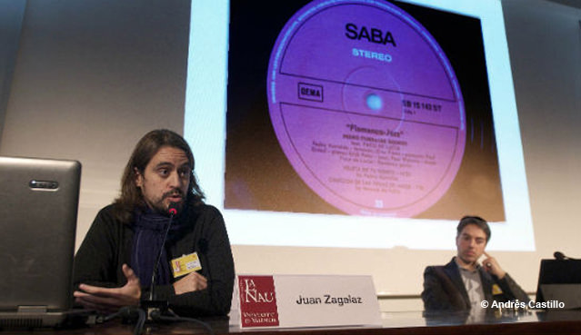 Juan Zagalaz, en una de las  conferencias del Congreso Internacional: El Jazz en España. Fotografía: Andrés Castillo. Imagen cortesía de SGAE Valencia.