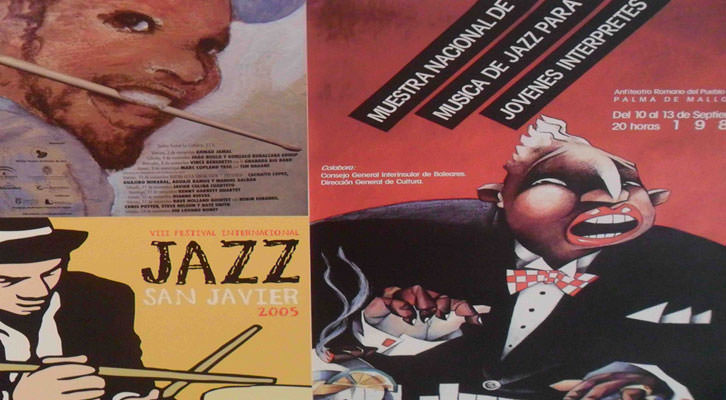 Carteles de la exposición 'Con acento. Memoria gráfica del jazz en España'. La Nau de la Universitat de València.