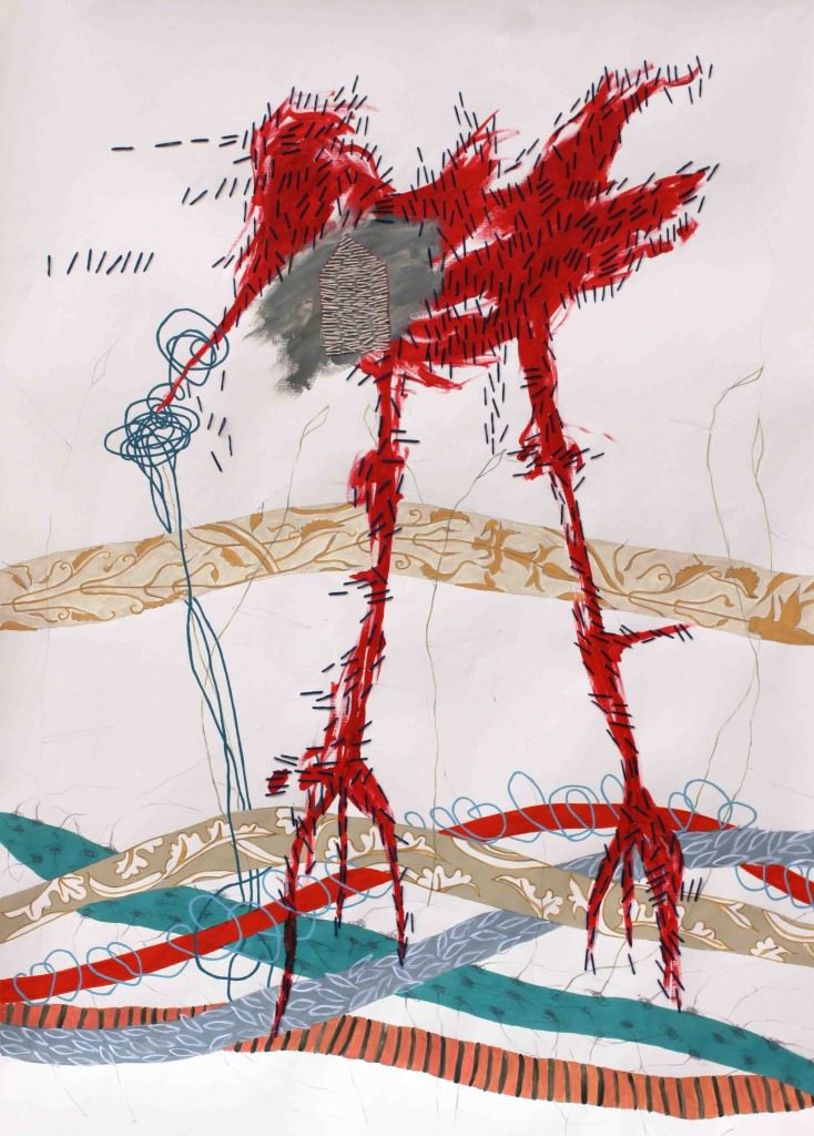 Pájaro rojo, obra de Ana Karina Lema. Imagen cortesía de Espacio40