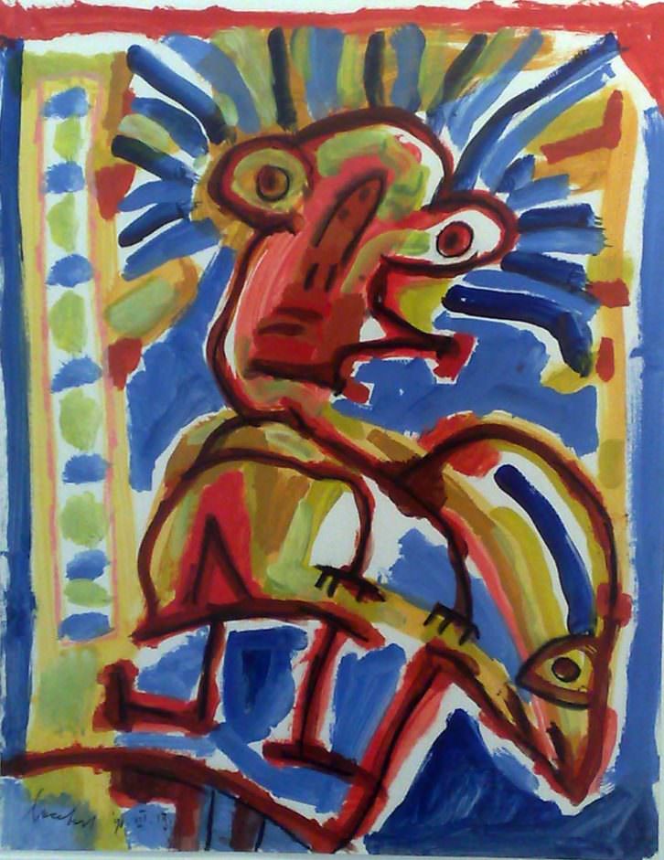 Lucebert. S/T, 1988. Gouache sobre papel. 50 x 70 cm. Imagen cortesía de Galería Rosalía Sender.