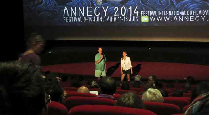 Bill Plympton presentando su película Cheatin’ antes de la proyección. Festival Internacional de Cine de Animación de Annecy 2014.