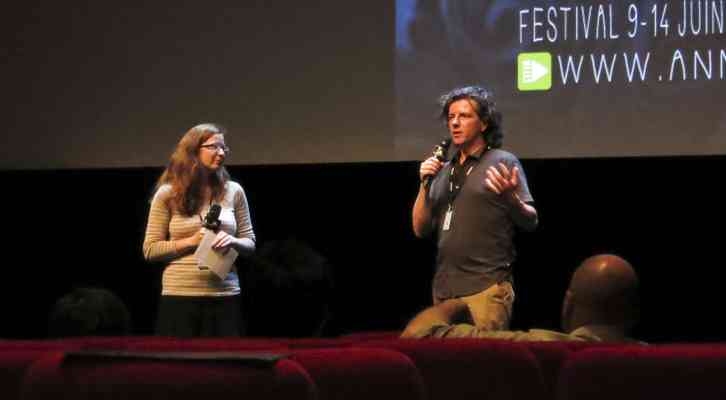 Bruno Felix presentando la película Last Hijack antes de su proyección. Festival Internacional de Cine de Animación de Annecy 2014.