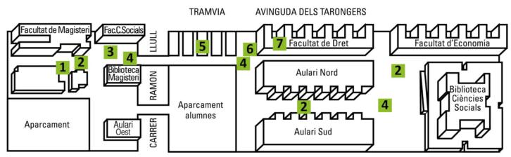 Art públic / Universitat pública. Plano con ubicación de proyectos. Campus dels Tarongers, Universitat de València.