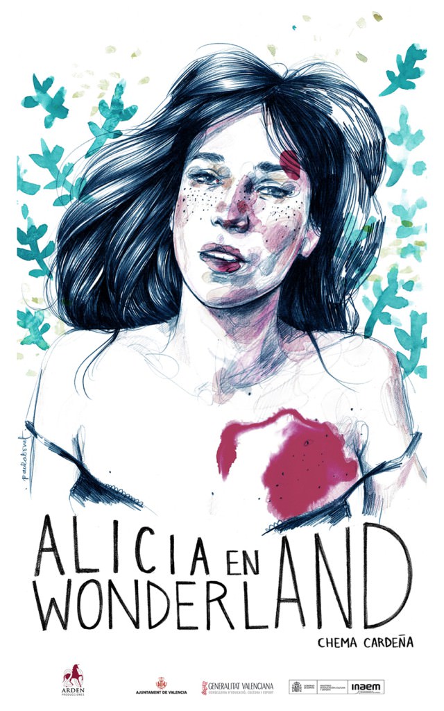 Cartel de Alicia en Wonderland, espectáculo dirigido por Chema Cardeña. Ilustración de Paula Bonet. Imagen cortesía de Sala Russafa. 