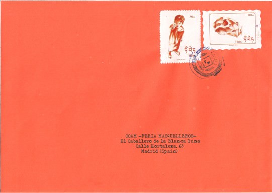Dos ejemplos de sellos de fantasía franqueados. Diseñados a partir de dibujos originales de Carlos Domingo. Imagen, Vicente Chambó.