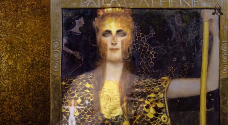 Palas Atenea, de Gustave Klimt, extraído del video 'The Metamorphosis of the Goddess', de Miguel Lázaro Bernuy para el congreso 'Las Diosas' de Trama y Fondo.