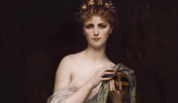 Pandora, de Alexandre Cabanel, extraído del video 'The Metamorphosis of the Goddess', de Miguel Lázaro Bernuy para el congreso Las Diosas de Trama y Fondo. 