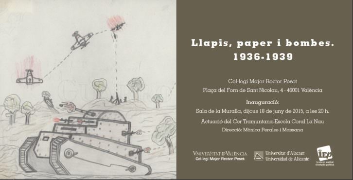 Tarjeta de la exposición Llapis, paper i bombea. 1936-1039. Cortesía de Colegio Mayor Rector Peset. 