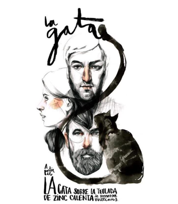 Cartel de La Gata, realizado por Paula Bonet, versión de Juli Disla bajo dirección de Sergio Caballero, en Teatres de la Generalitat Valenciana.