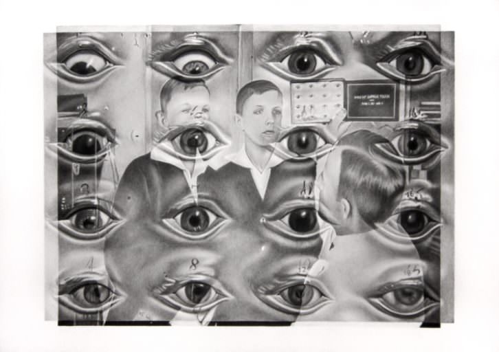 Ernesto Casero. Ottmar Von Verschuer's eyes, 2015. Lápiz compuesto sobre papel, 70x100 cm. Cortesía Galería pazYcomedias.