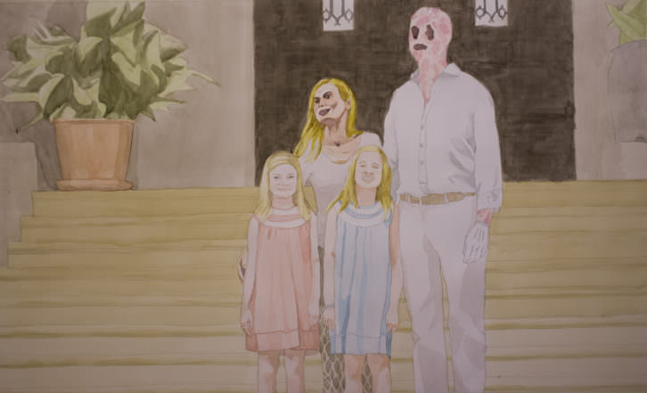 Toni Signes. Papà i mamà amb les filles, 2015. Acuarela sobre papel, 94x150 cm. Cortesía del artista.