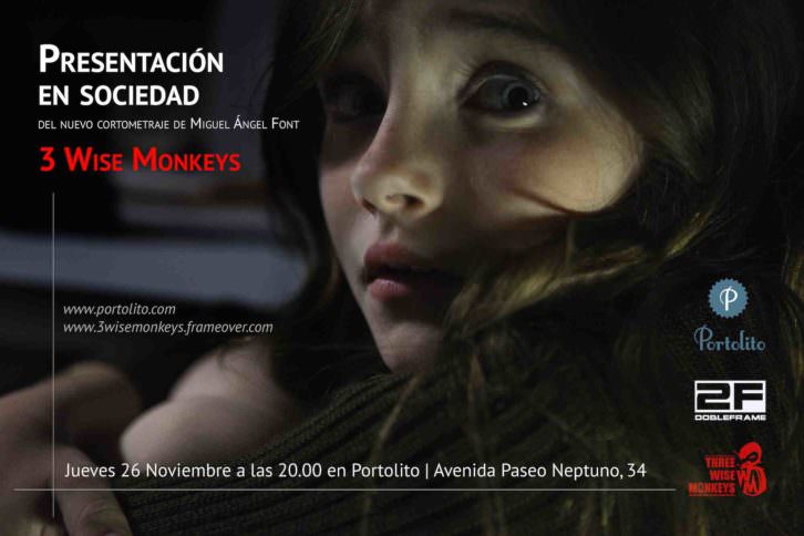 Tarjeta de presentación del cortometraje '3 Wise Monkeys', de Miguel Ángel Font Bisier. 
