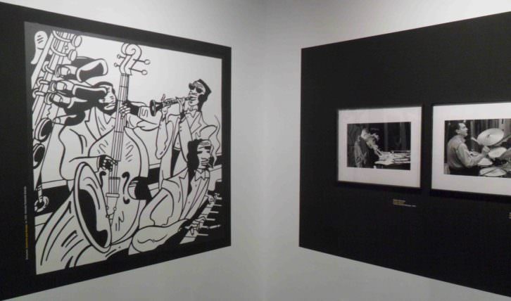 Ilustración y fotografías de la exposición 'Valencia Jazz' en el Centro Cultural Bancaja. 