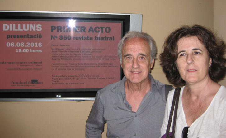 Jaime Millás y Ángela Monleón en la presentación del número 350 de la revista Primer Acto. Imagen cortesía del autor. 