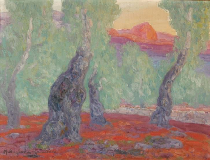 Paisaje de olivos en Mallorca, de Anglada Camarasa. Imagen cortesía del Muvag. 