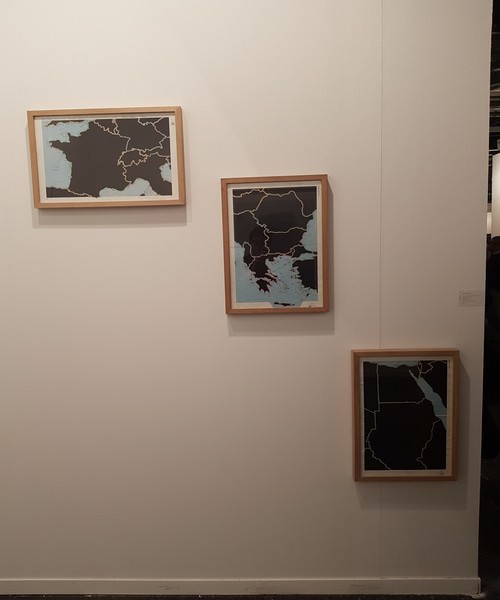 «Serie Atlas Mundial de Selecciones: Francia y los Alpes; Europa Sudoriental; Egipto y Sudán». Juan José Martín, 1979. Páginas de libros recortadas. 37 x 55 cm.