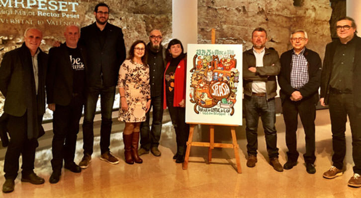 Representantes institucionales e ilustradores en la presentación de Splash Sagunt en el Rector Peset.