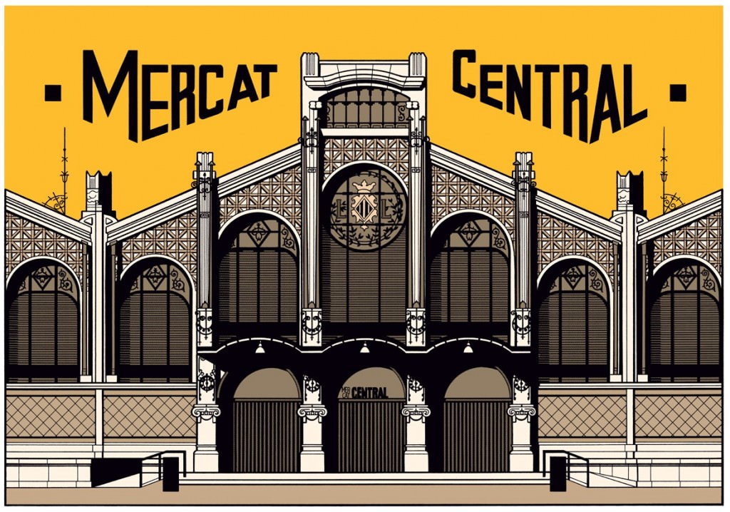 Mercat Central, ilustración de César Sebastián. Imagen cortesía de La Cabina.