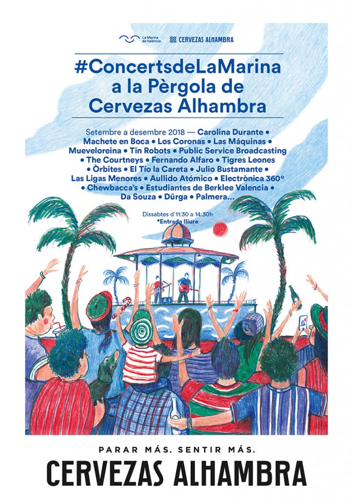 Cartel de los conciertos de La Pérgola en La Marina de Valencia.