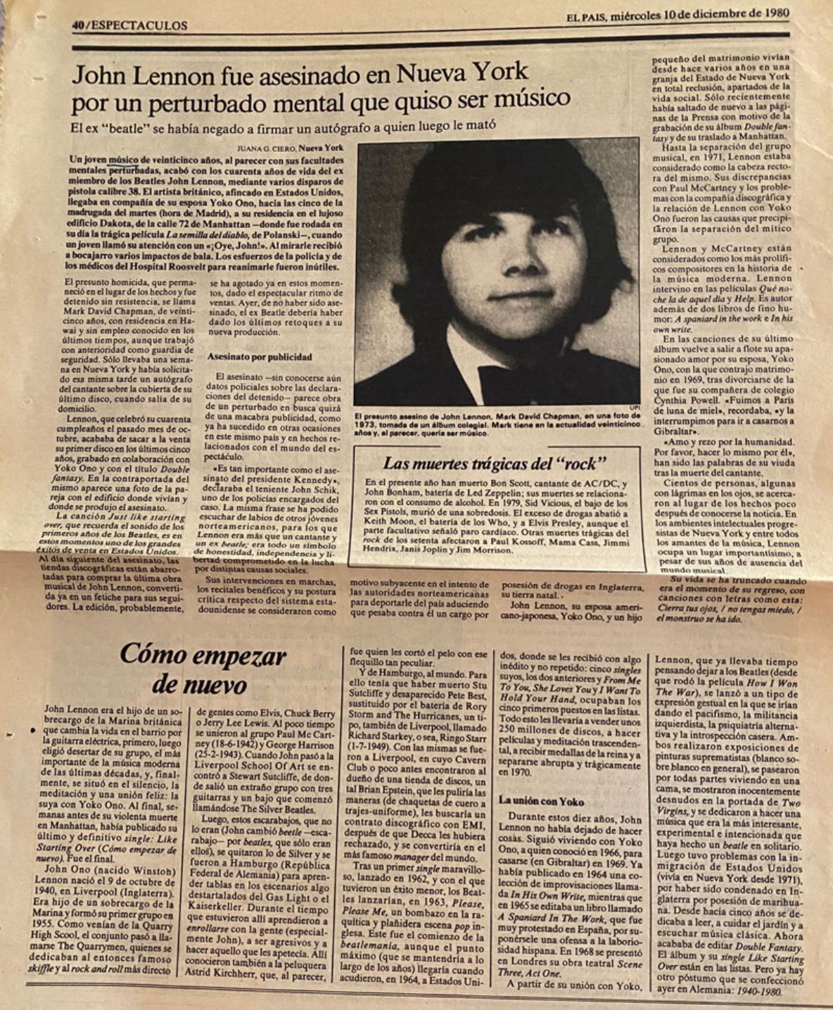 Asesinato de John Lennon. Juana G. Ciero. Javier Martín Domínguez. El País.