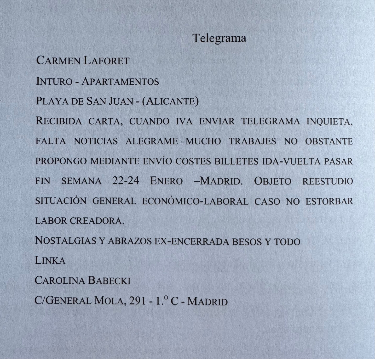 Linka. Carmen Laforet. Telegrama